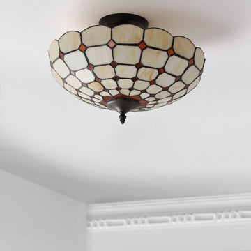 Jennifer 16" Tiffany Style Glass/Metal LED Semi - JONATHAN Y